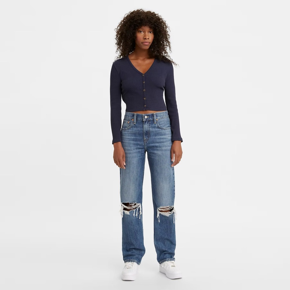 Levi’s Low Pro Straight Leg Mid Rise Medium Wash Jeans.